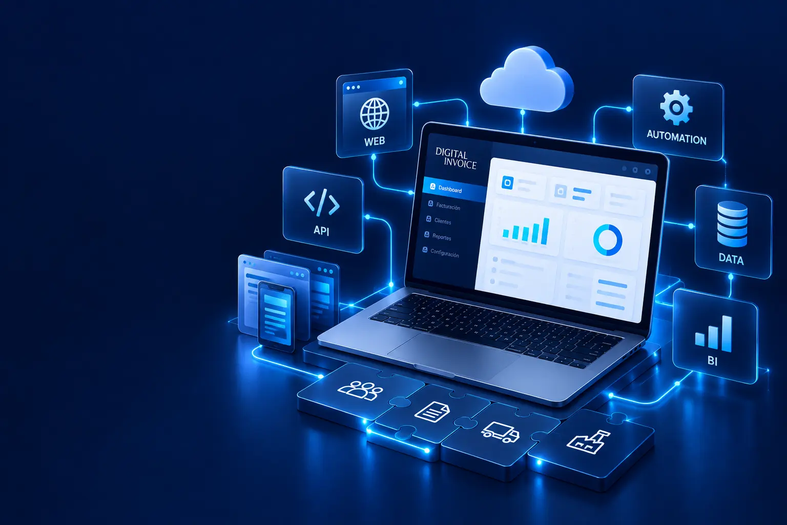 Software empresarial a la medida conectado con nube, automatización y datos